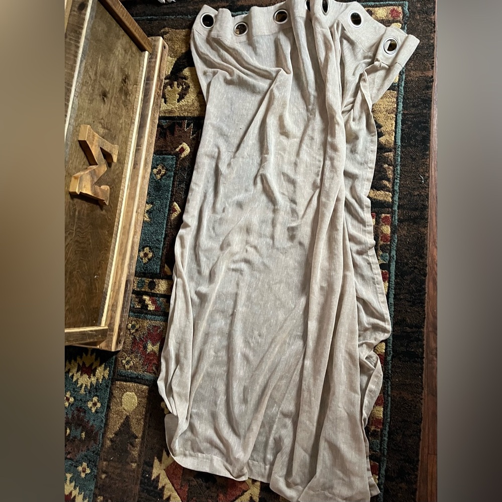 3 Sets of Two Elegant Tan Linen Curtains - Picture 2 of 3